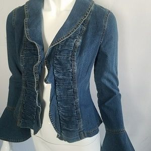 Cache Denim Ruffle Jacket sz 2